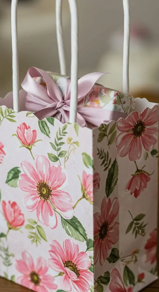 13 Handmade Gift Bags Paper Craft Ideas 2 1. Floral Paper Gift Bags