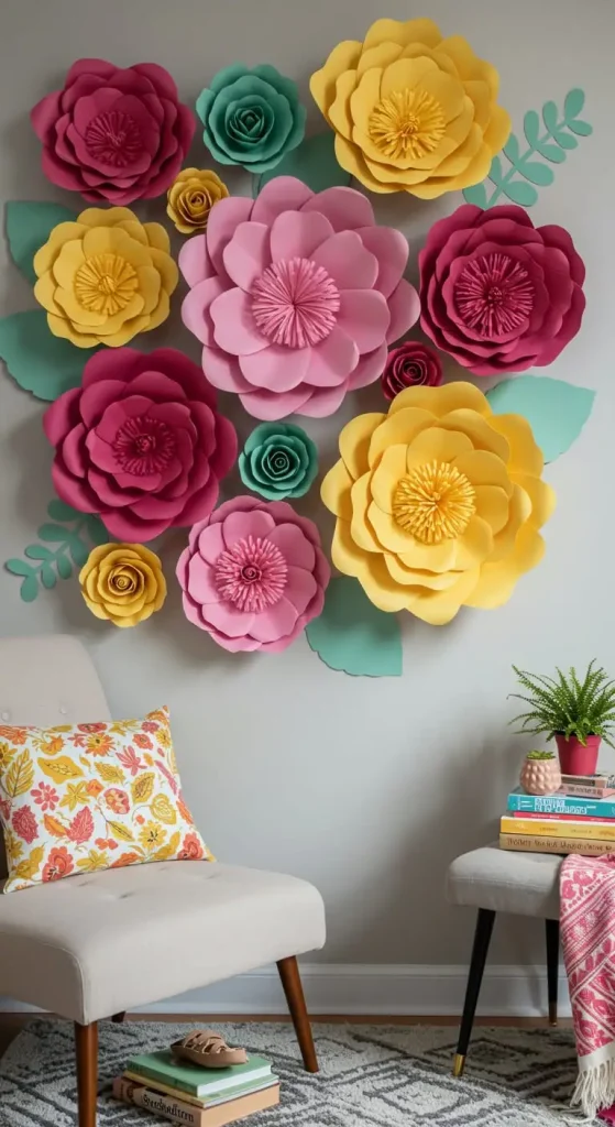 11 Craft Ideas For Paper Wall Art 2 1. Paper Flower Wall Art