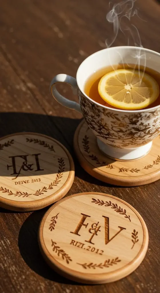 11 Wedding Gift Handmade Craft Ideas 12 11. Personalized Wooden Coasters