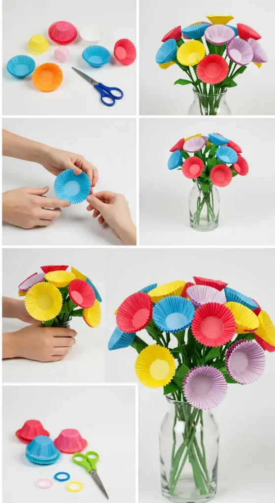 15 Easy Craft Ideas For Kids School 13 12. Cupcake Liner Flowers