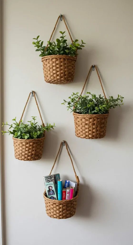 13 Simple Craft Ideas For Room Decor DIY 13 12. Wall-Mounted Hanging Baskets