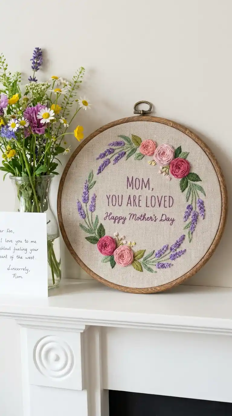 13 Mother's Day Gift Handmade Craft Ideas 14 13. Embroidered Picture