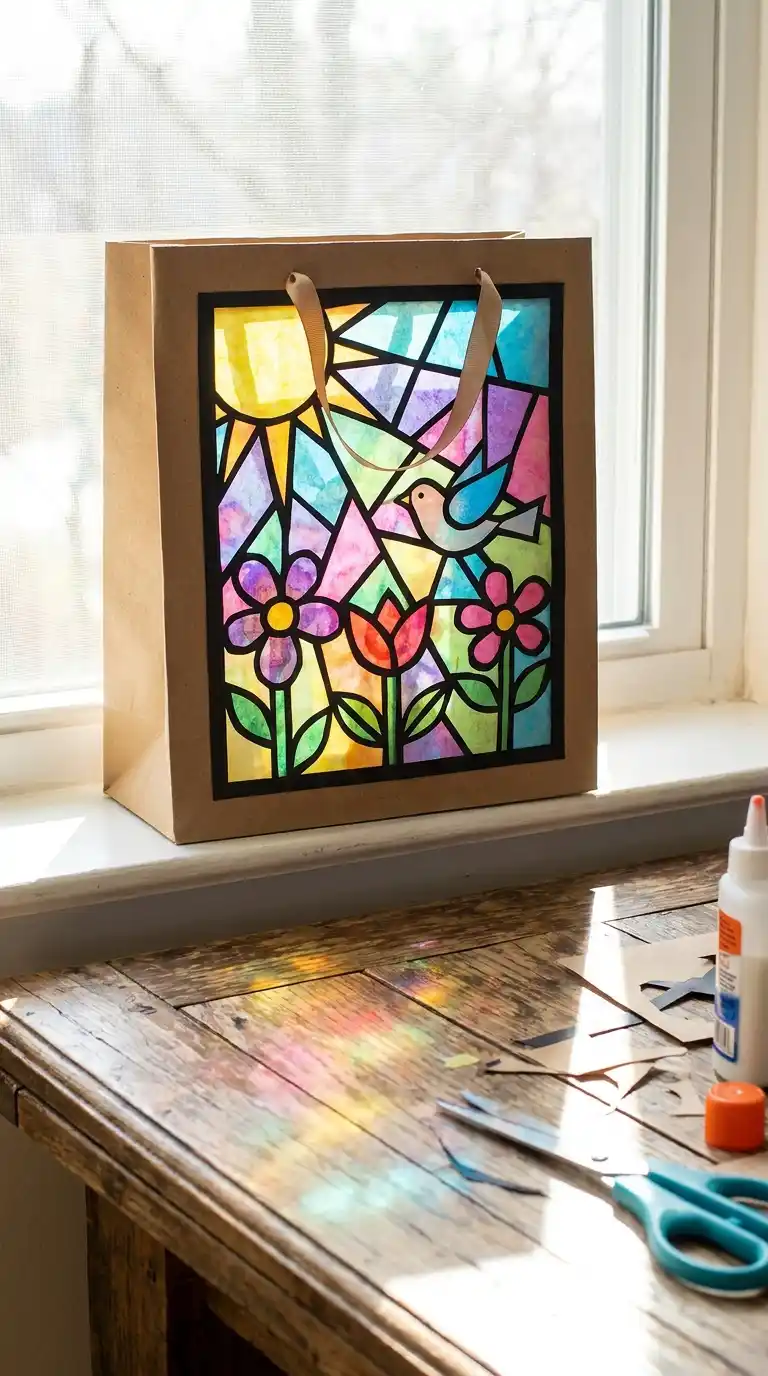 13 Handmade Gift Bags Paper Craft Ideas 14 13. Paper Stained Glass Gift Bags