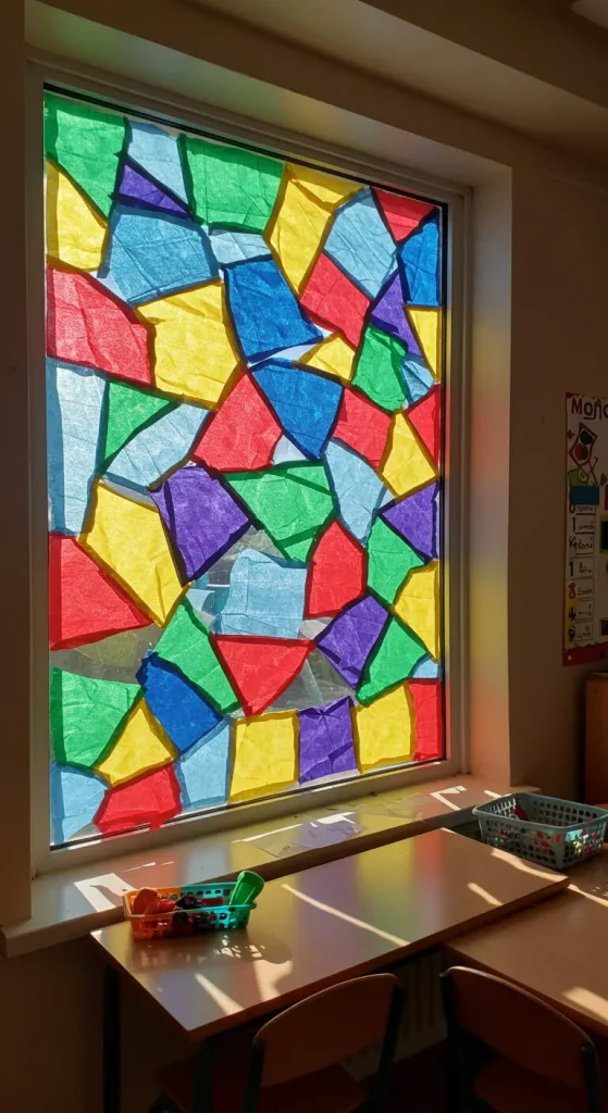 15 Easy Craft Ideas For Kids School 15 14. Tissue Paper Stained Glass