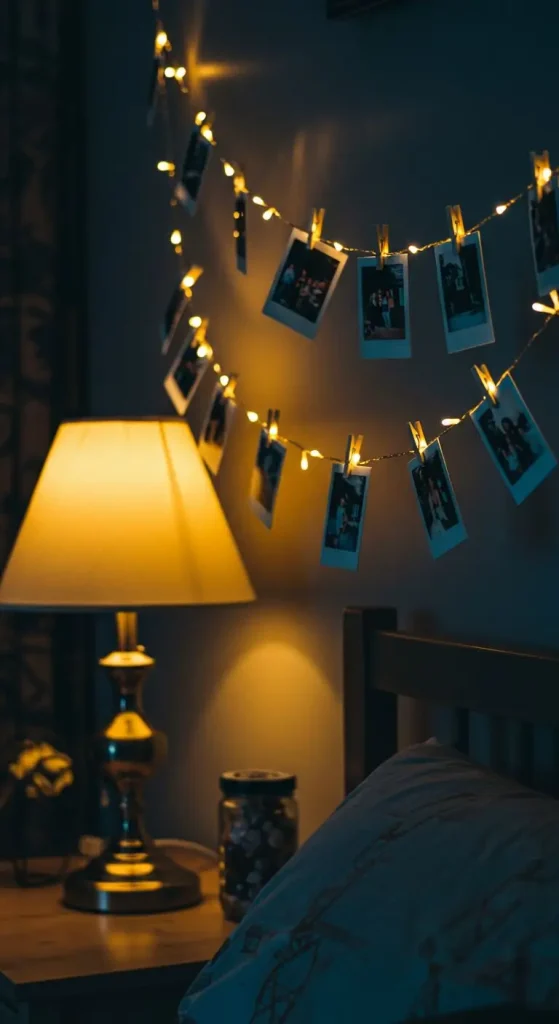 11 Aesthetic Craft Ideas for Wall 3 2. Aesthetic Hanging Photo Display