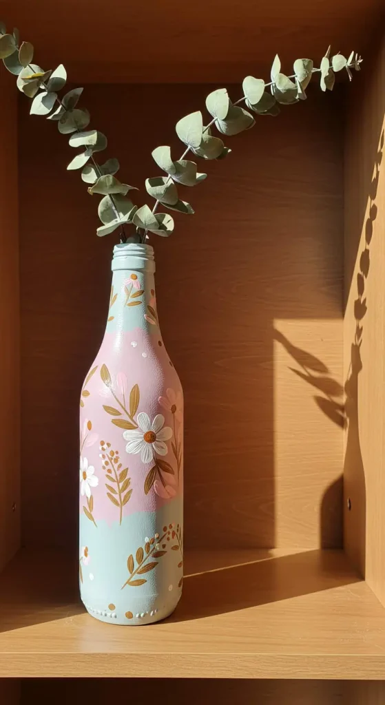 10 Bottle Craft Ideas DIY 3 2. Hand-Painted Bottle Vase