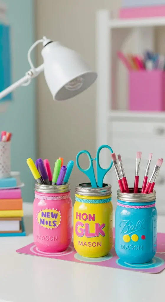 10 Craft Ideas For Teens Room Decor 3 2. Painted Mason Jar Organizers