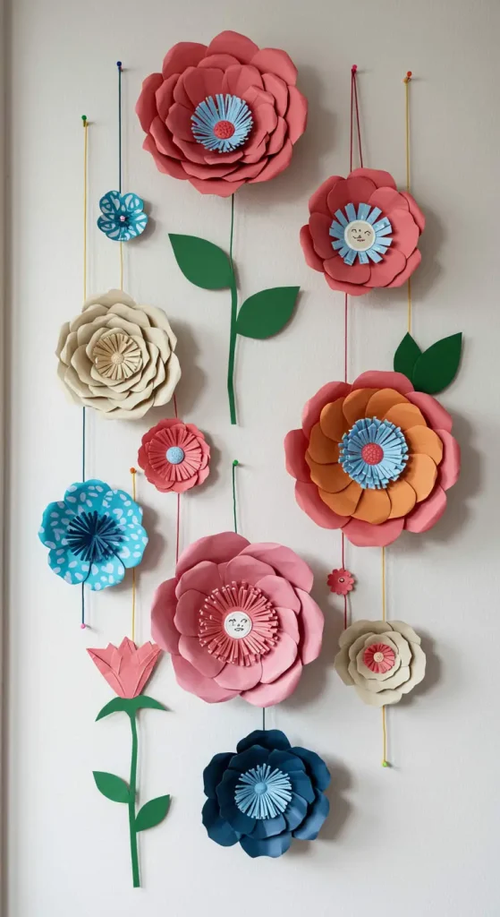 13 Easy Craft Ideas For Room Decor 3 2. Paper Flower Wall Art