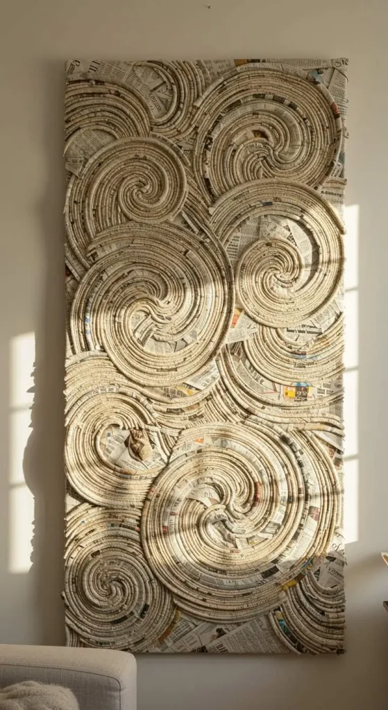 15 Waste Material Craft Ideas Creative 3 2. Recycled Newspaper Wall Art