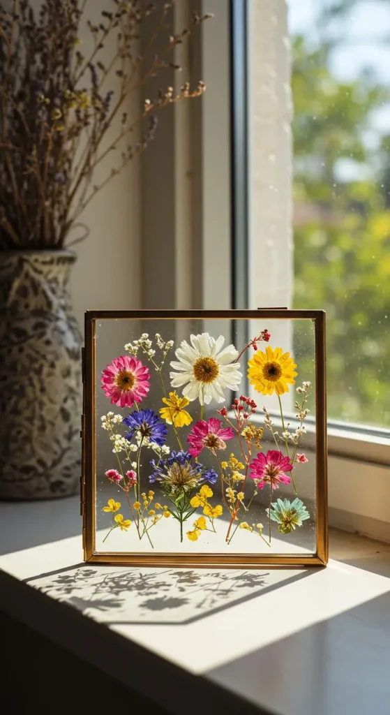 7 Craft Ideas for Adults Creative Projects Anyone Can Make 5 3. DIY Pressed Flower Glass Frames