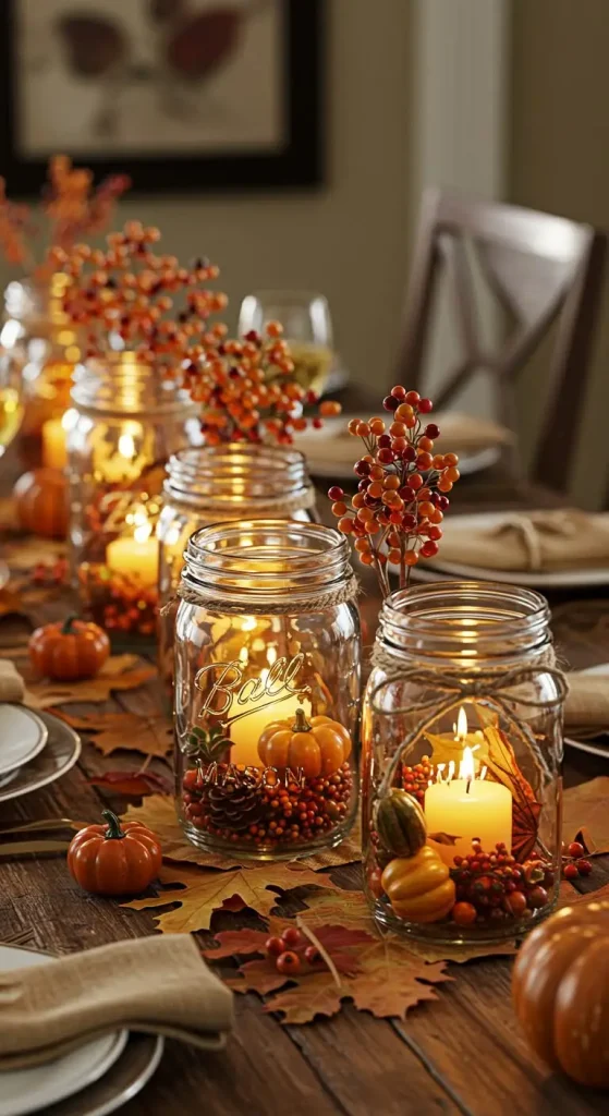 13 Thanksgiving Craft Ideas 4 3. Mason Jar Centerpieces