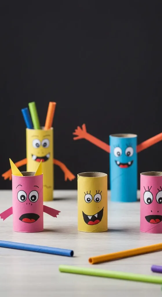 13 Craft Ideas With Paper For Kids 4 3. Paper Towel Roll Monsters