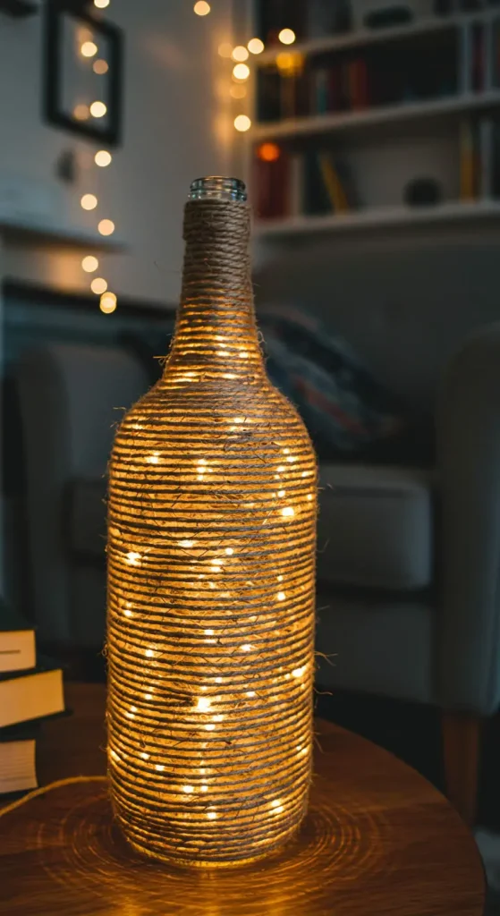 11 Bottle Craft Ideas Decoration 4 3. Twine-Wrapped Decorative Bottle