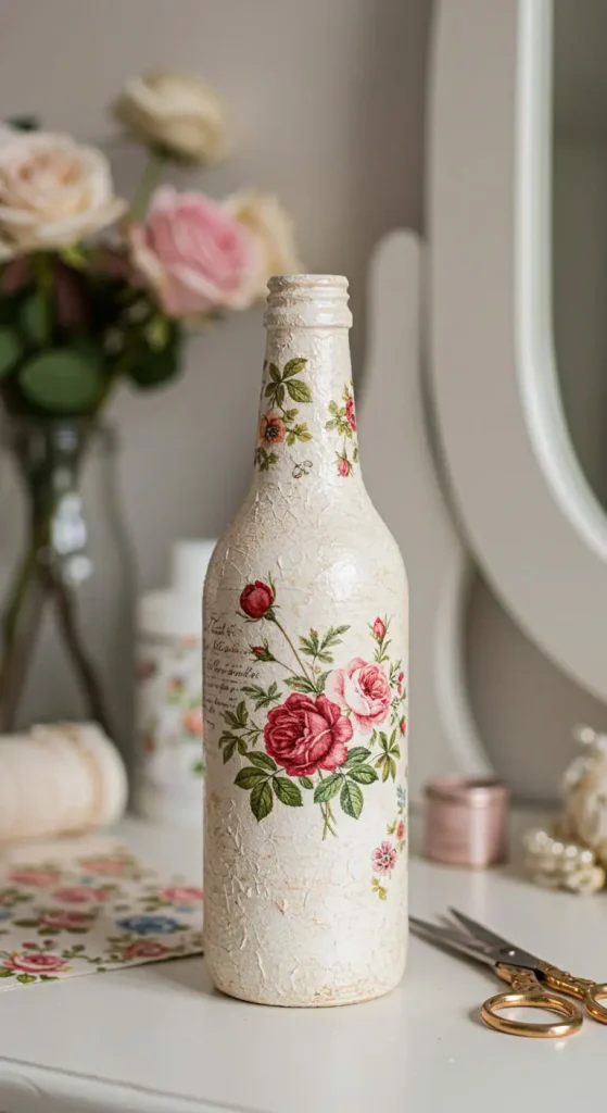 10 Bottle Craft Ideas DIY 5 4. DIY Decoupage Bottle