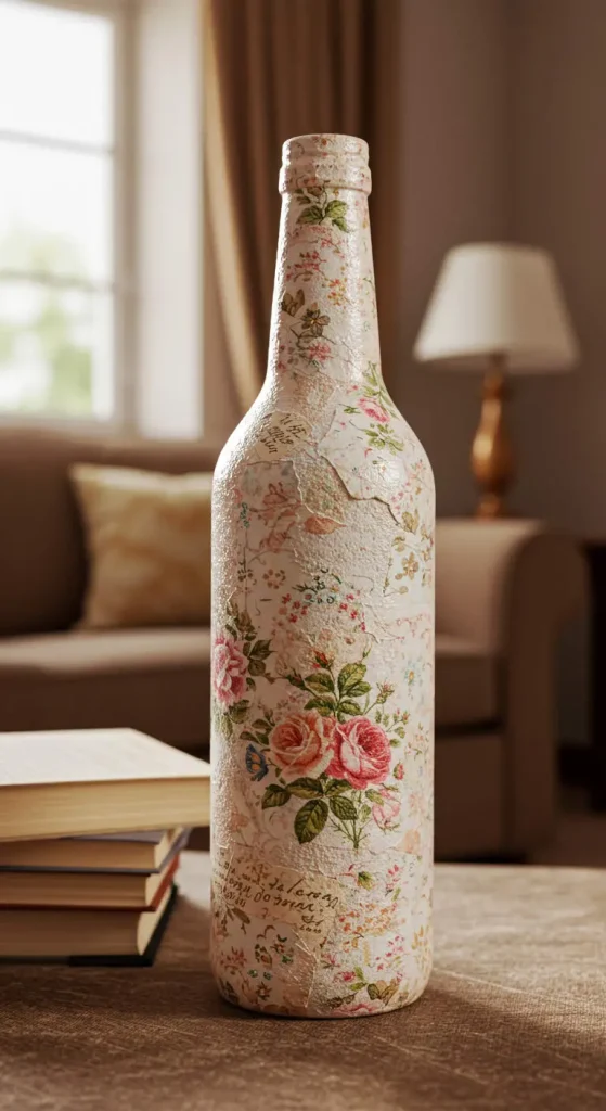 11 Bottle Craft Ideas Creative 5 4. Decoupage Decorative Bottle