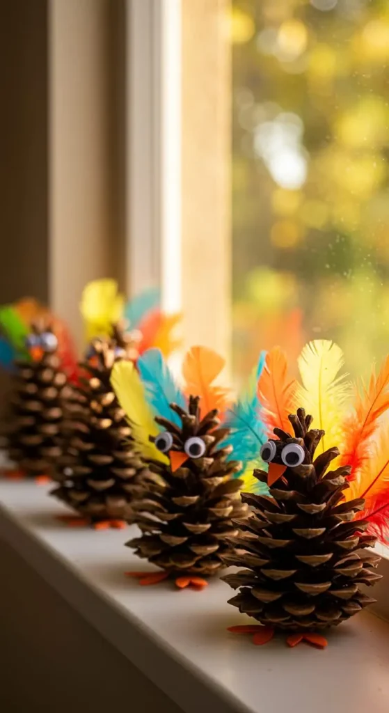 13 Thanksgiving Craft For Toddlers 5 4. Pinecone Turkeys