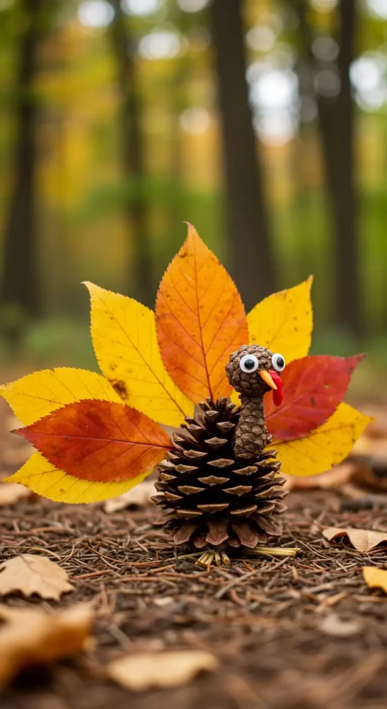 13 Thanksgiving Craft Ideas 6 5. Pinecone Turkeys