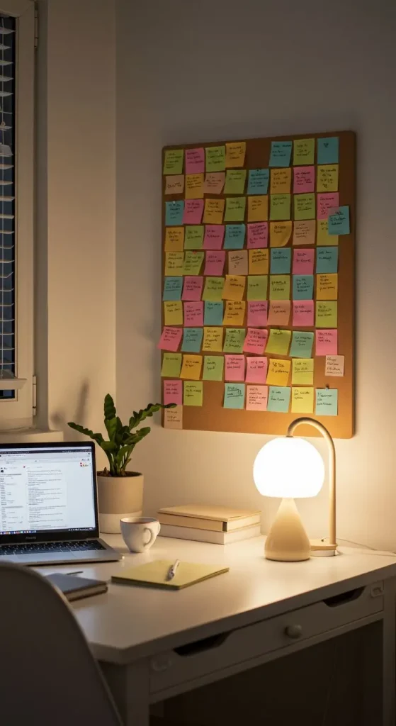 13 Aesthetic Craft Ideas for Study Table 7 6. Aesthetic Sticky Notes Board