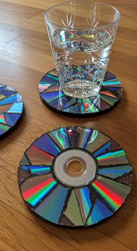 15 Waste Material Craft Ideas Creative 7 6. CD Mosaic Coasters