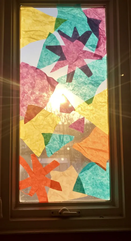 10 Craft Ideas for Kids Creative 7 6. DIY Stained Glass Tissue Paper Art