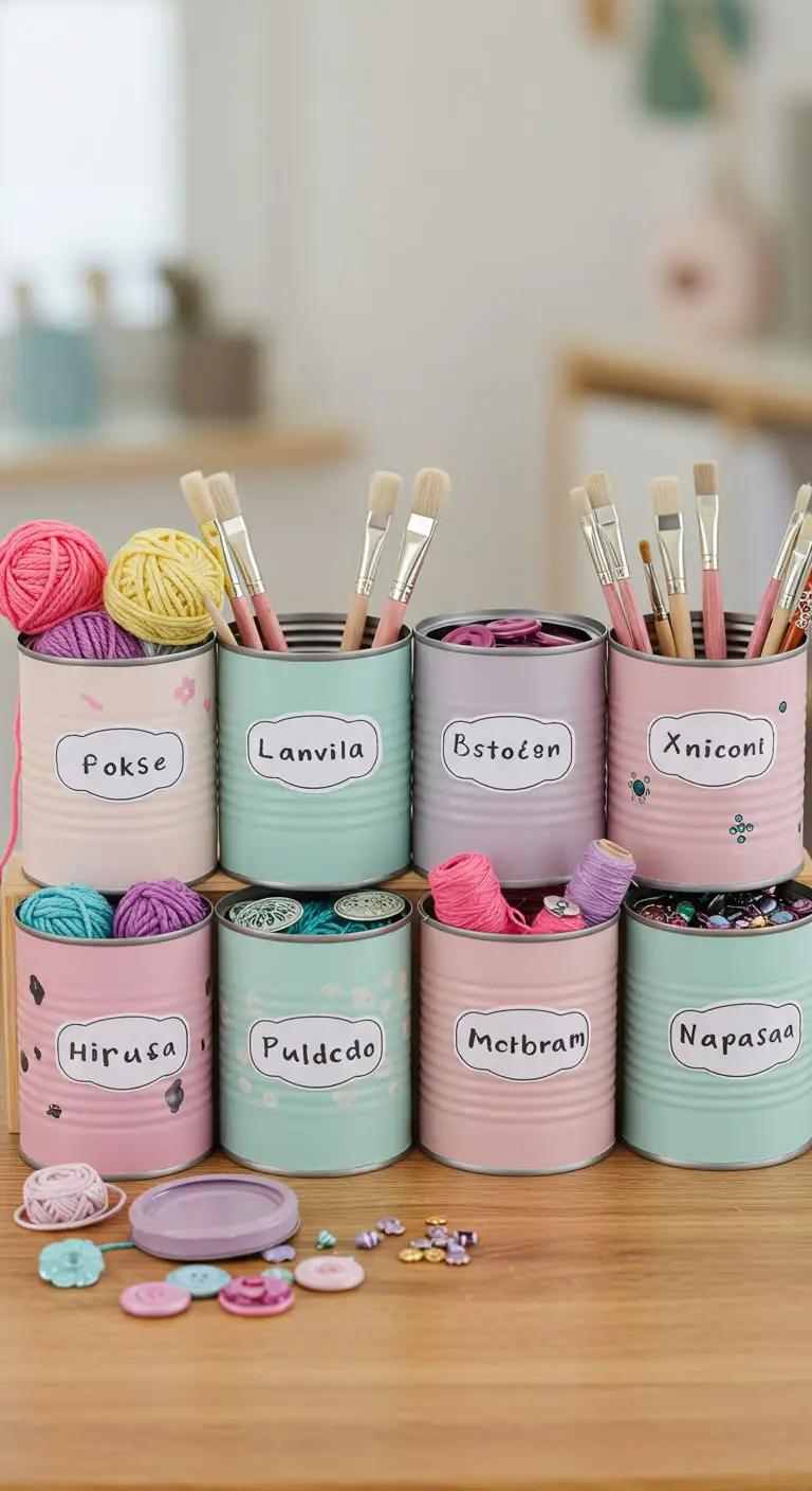 6. DIY Upcycled Tin Can Organizers