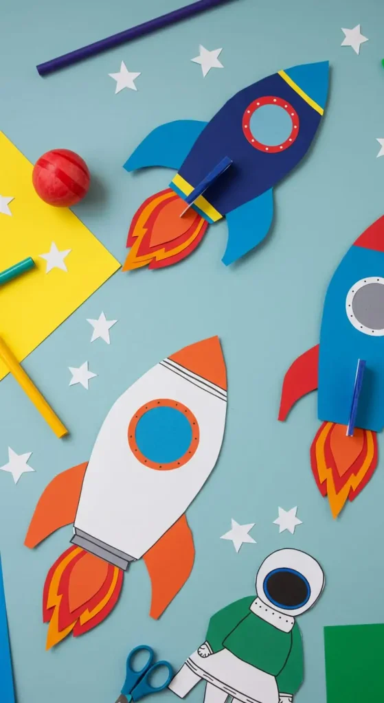 13 Craft Ideas With Paper For Kids 7 6. Paper Rocket Ships