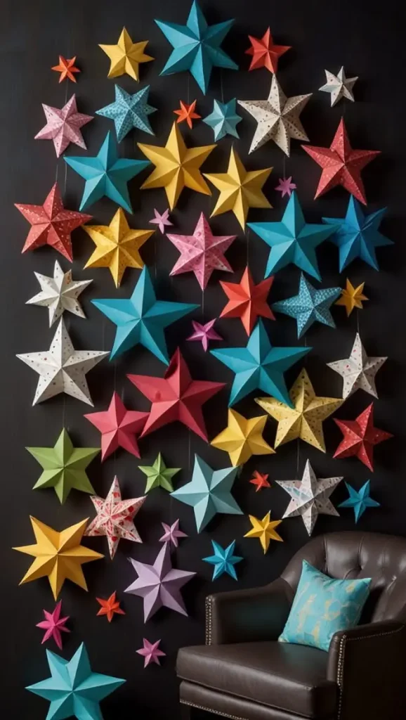 11 Craft Ideas For Paper Stars 7 6. Paper Star Wall Art