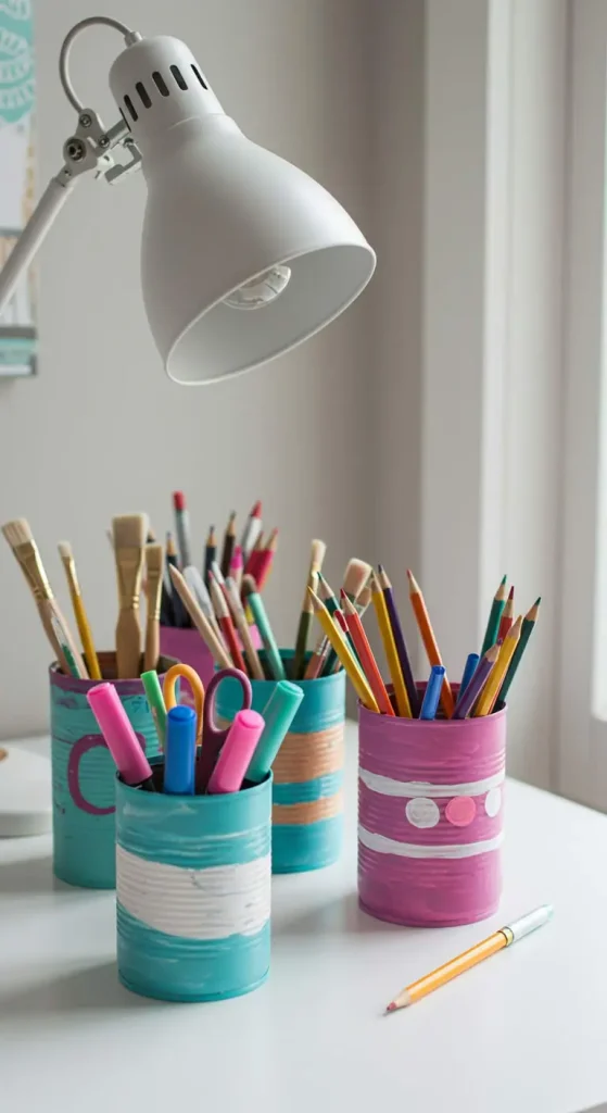13 Easy Craft Ideas For Room Decor DIY 7 6. Upcycled Tin Can Pencil Holders