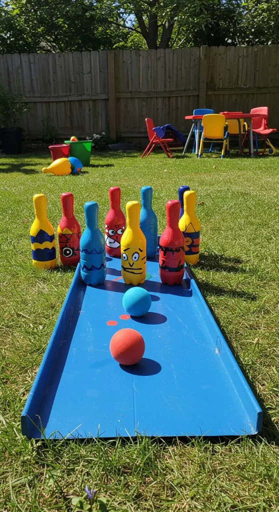 12 Bottle Craft Ideas for Kids 8 7. DIY Bottle Bowling Set