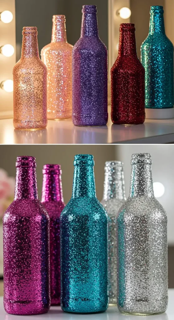 11 Bottle Craft Ideas Creative 8 7. Glitter Bottles for Decoration