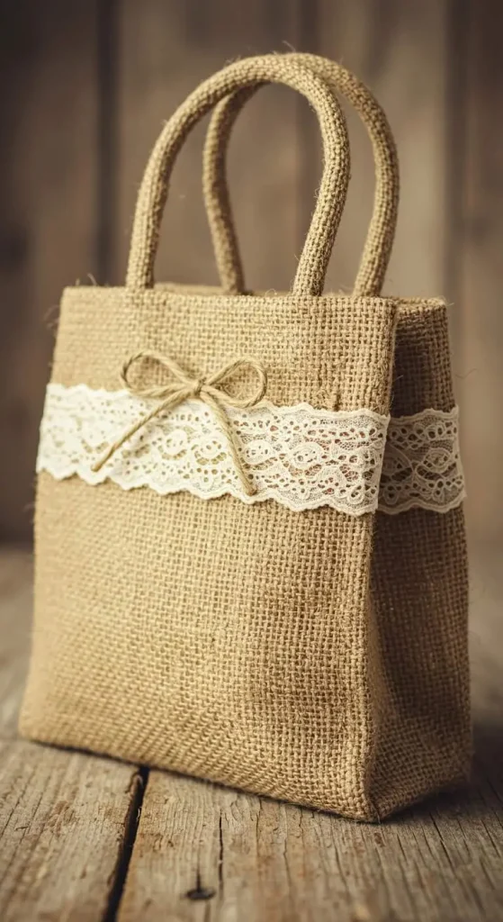 13 Handmade Gift Bags Paper Craft Ideas 9 8. Burlap and Lace Paper Gift Bags