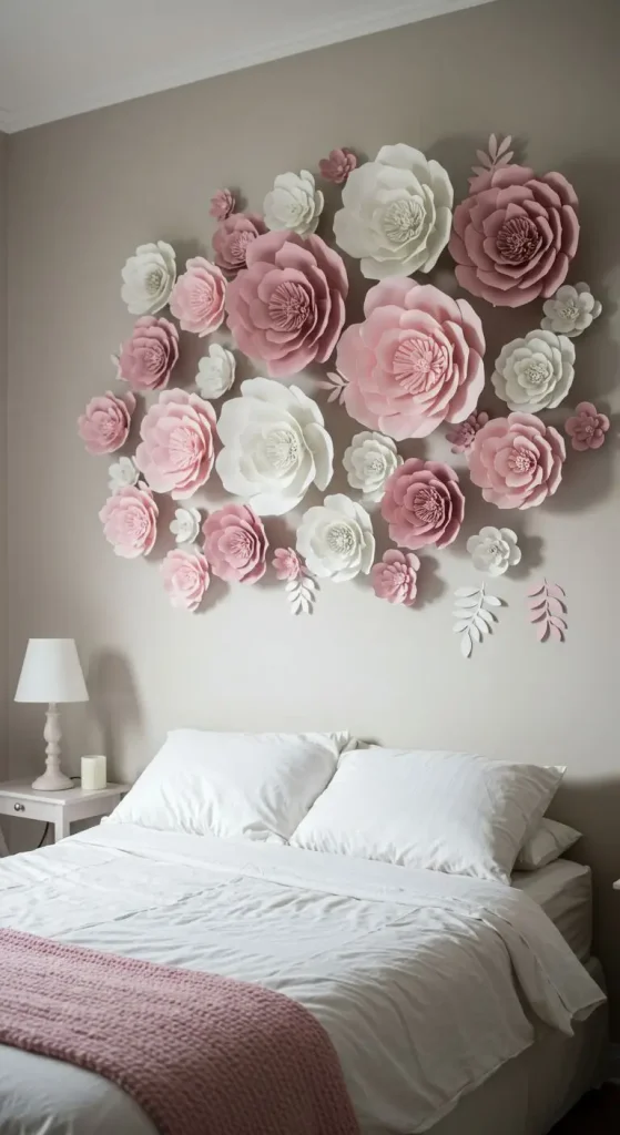 11 Aesthetic Craft Ideas for Wall 9 8. DIY Paper Flower Wall Decor