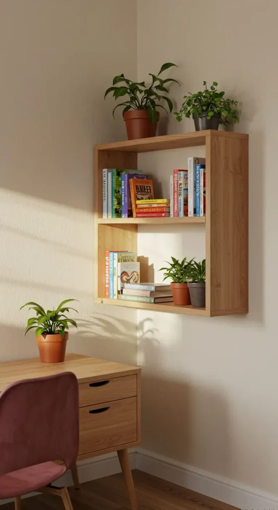 13 Aesthetic Craft Ideas for Study Table 10 9. DIY Floating Shelf for Study Table