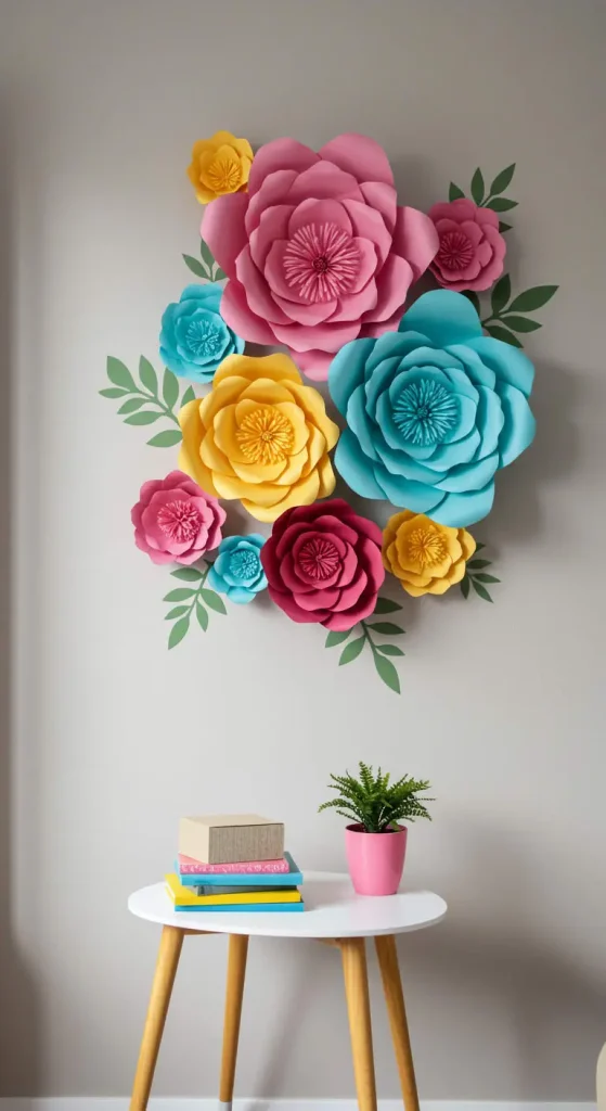 13 Simple Craft Ideas For Room Decor DIY 10 9. Paper Flowers Wall Art