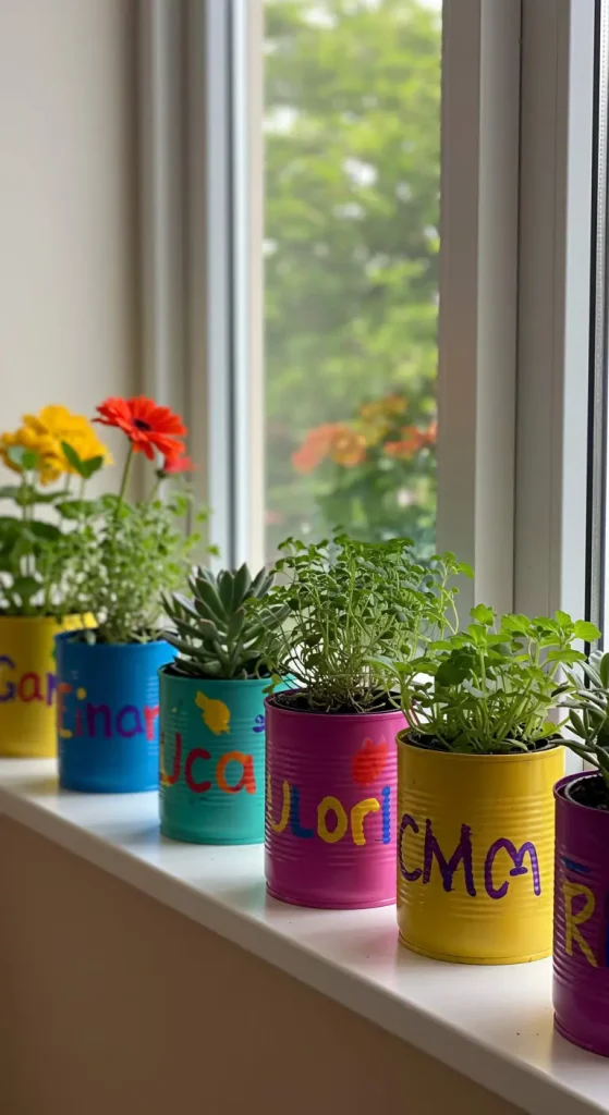 13 Easy Craft Ideas For School Age Kids 10 9. Recycled Tin Can Planters