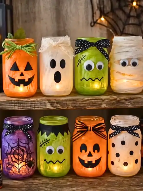 Halloween Character Jars With Tea Lights Inside