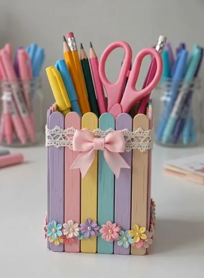 Pastel Craft Stick Pencil Holder