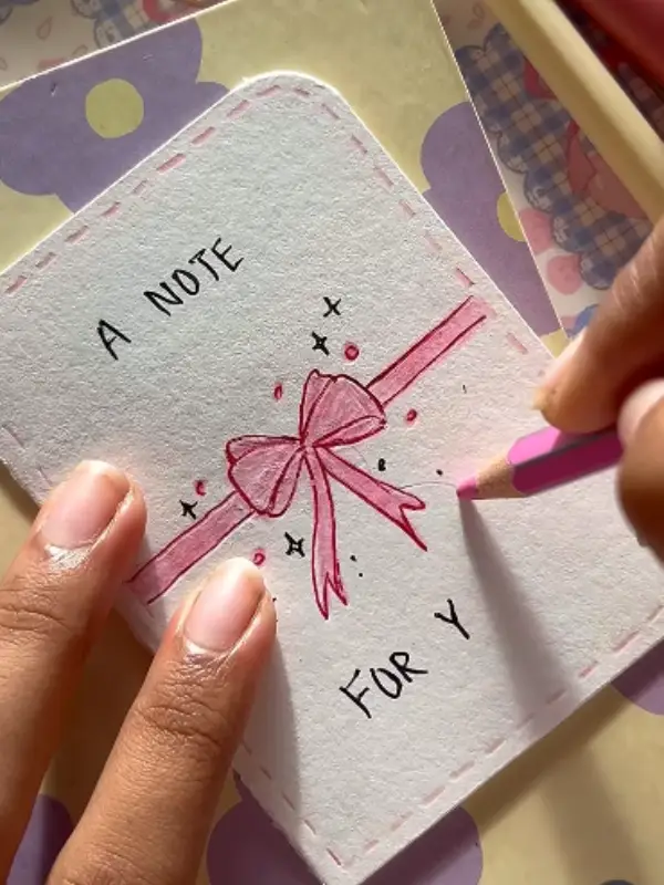 Hand Lettered Note Card With Ribbon Doodle