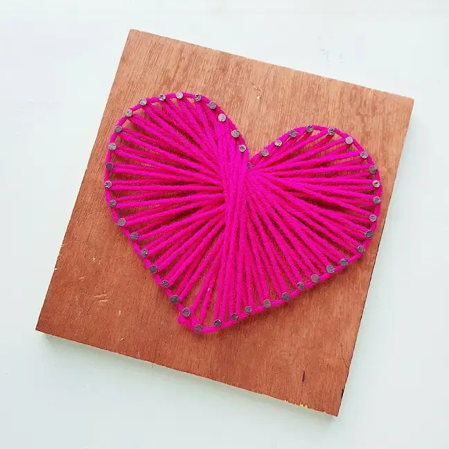 Yarn String Art Heart On A Scrap Wood Board