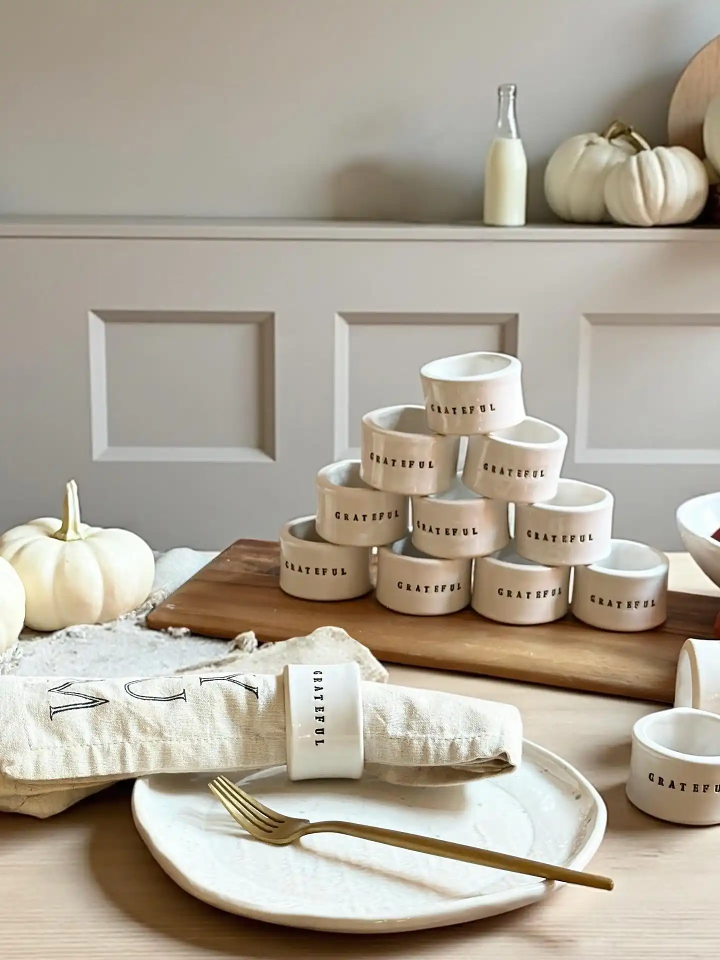Air Dry Clay Napkin Rings Stamped GRATEFUL