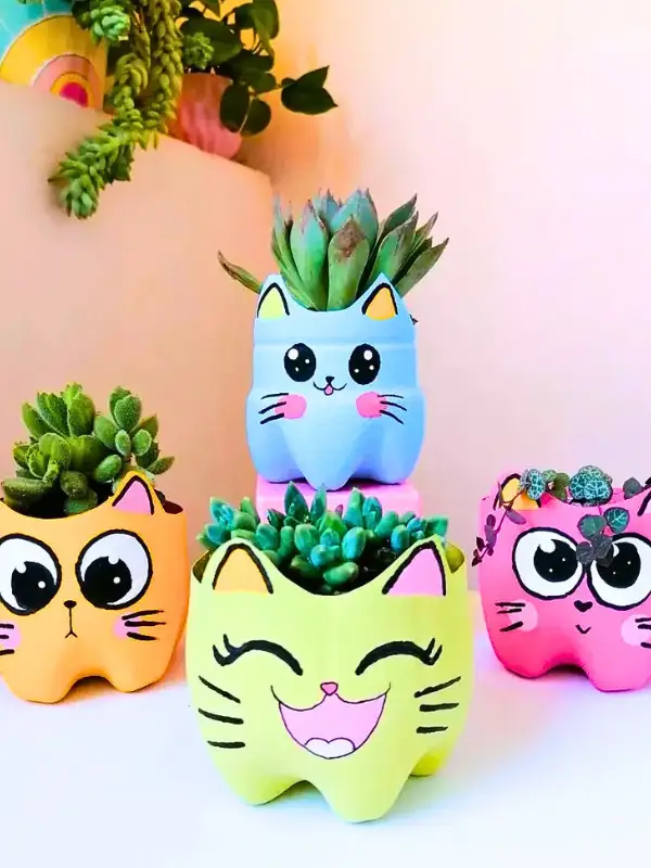 Cat Face Bottle Bottoms for Tiny Succulents