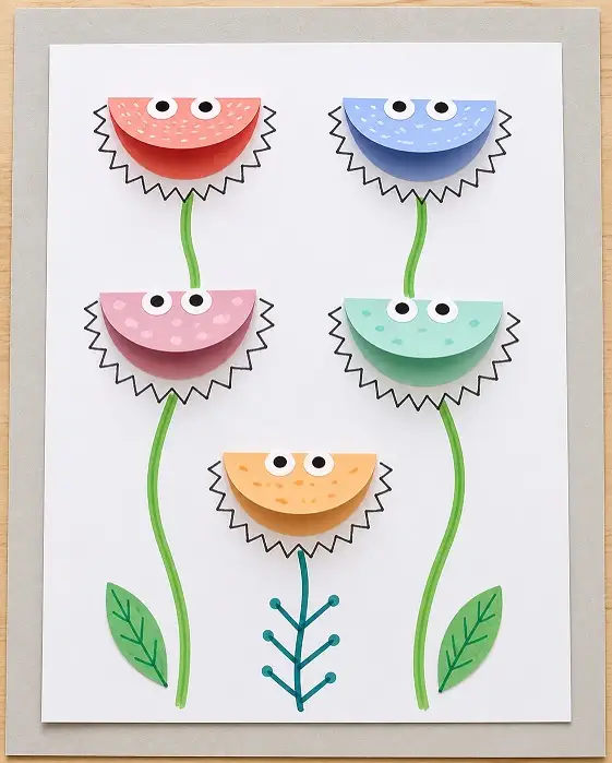 Folded Half Circle Flowers On A Drawn Stem