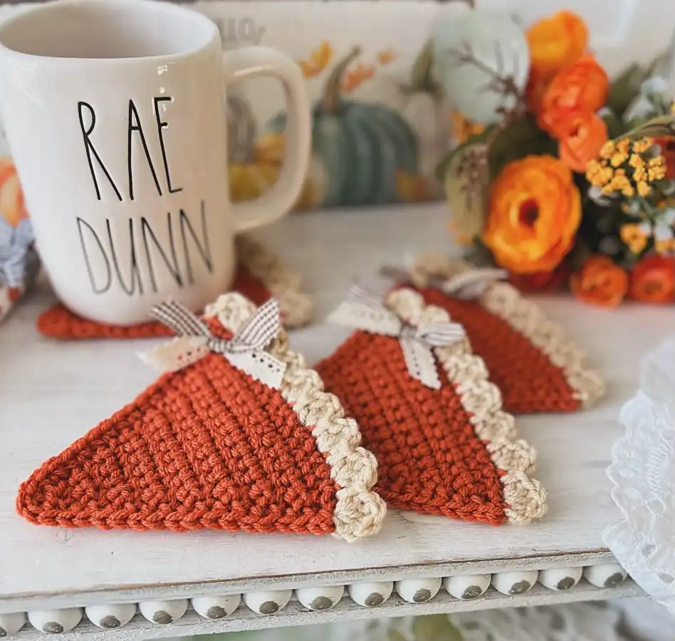Pumpkin Pie Slice Coasters for Fall Coffee