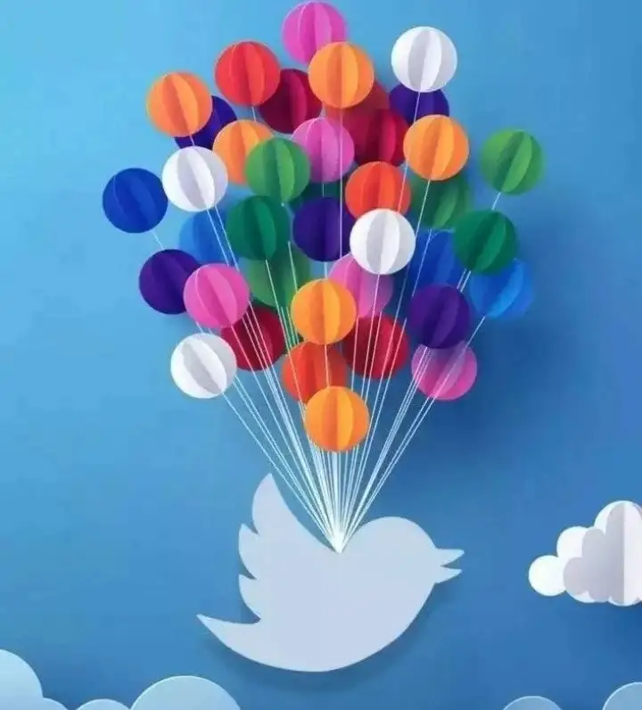 Paper Balloon Bunch Floating on a Blue Sky Wall