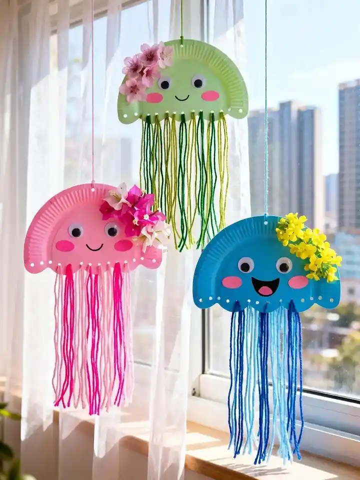 Paper Plate Jellyfish Hanging In The Window