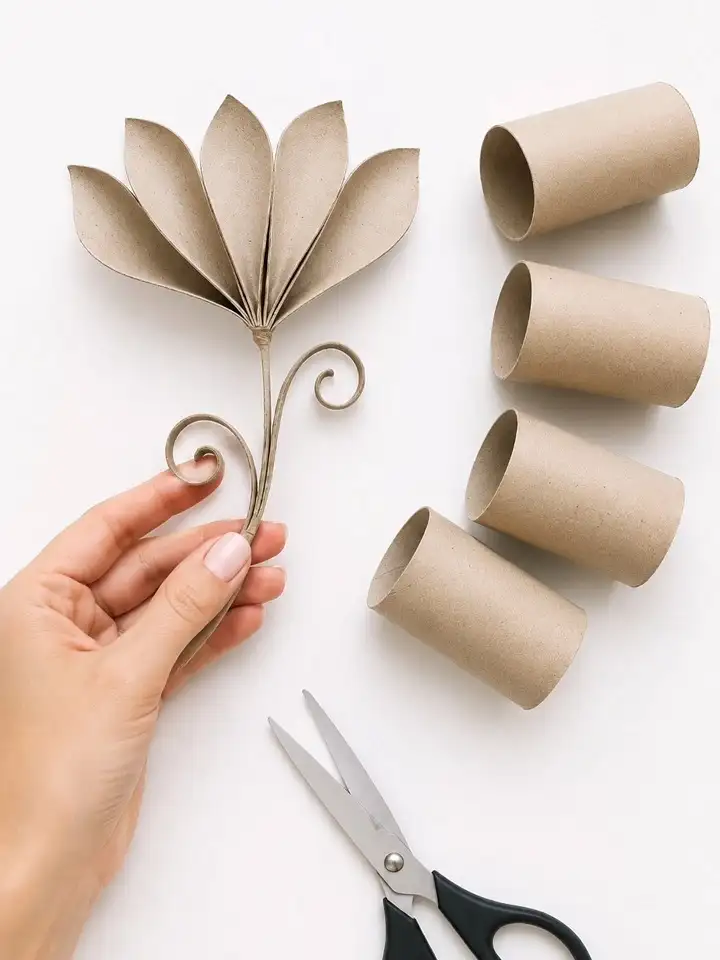 17 Creative Craft Ideas Using Paper Towel Rolls 3 Flattened Roll Flower With a Curled Stem