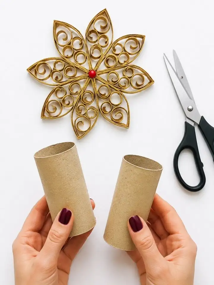 17 Creative Craft Ideas Using Paper Towel Rolls 5 Gold Quilled Snowflake Ornament