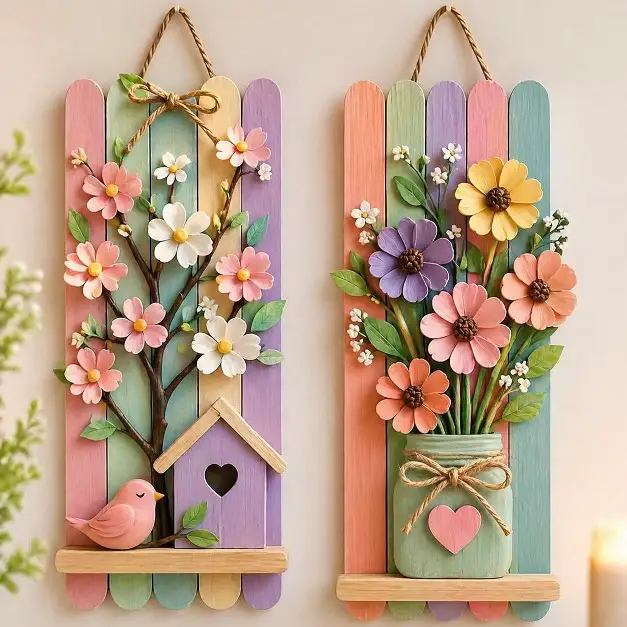 Matching Pastel Craft Stick Panels with a Mini Ledge