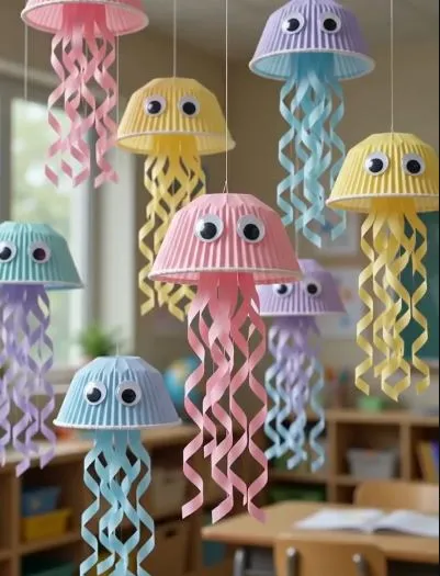 Cupcake Liner Jellyfish That Float Over the Classroom