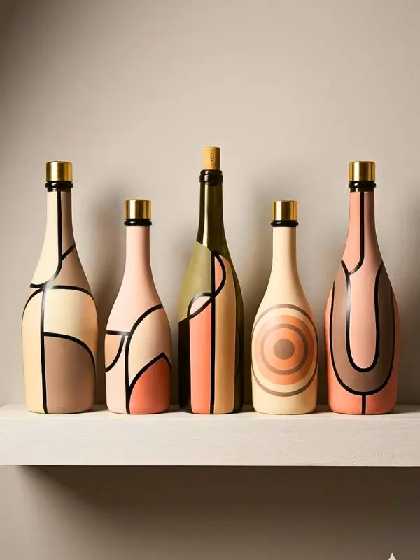 Matte Abstract Line Art Bottles for a Shelf
